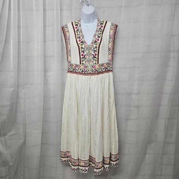 Sundance Cream Maxi Dress Embroidered Boho Festival Cottage Prairie 10 - Picture 13 of 13